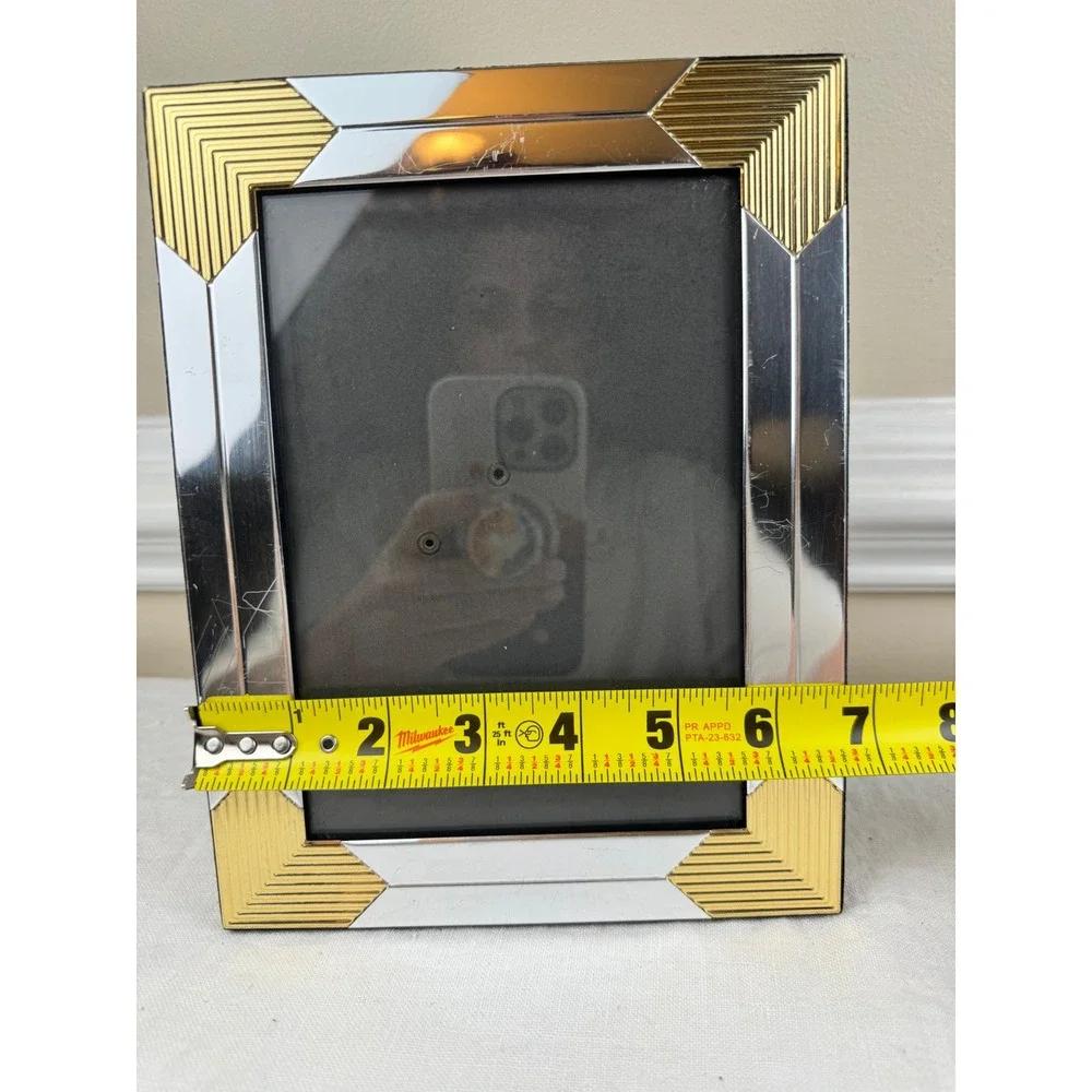 Burnes State Street Picture Frame Set 5x7 3x5 Silver Gold Two Tone Art Deco 2pc